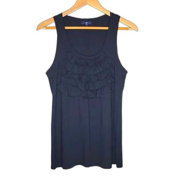 GAP Tops - GAP Black Casual Cotton Modal Tank Top size M Ruffles Fun Everyday